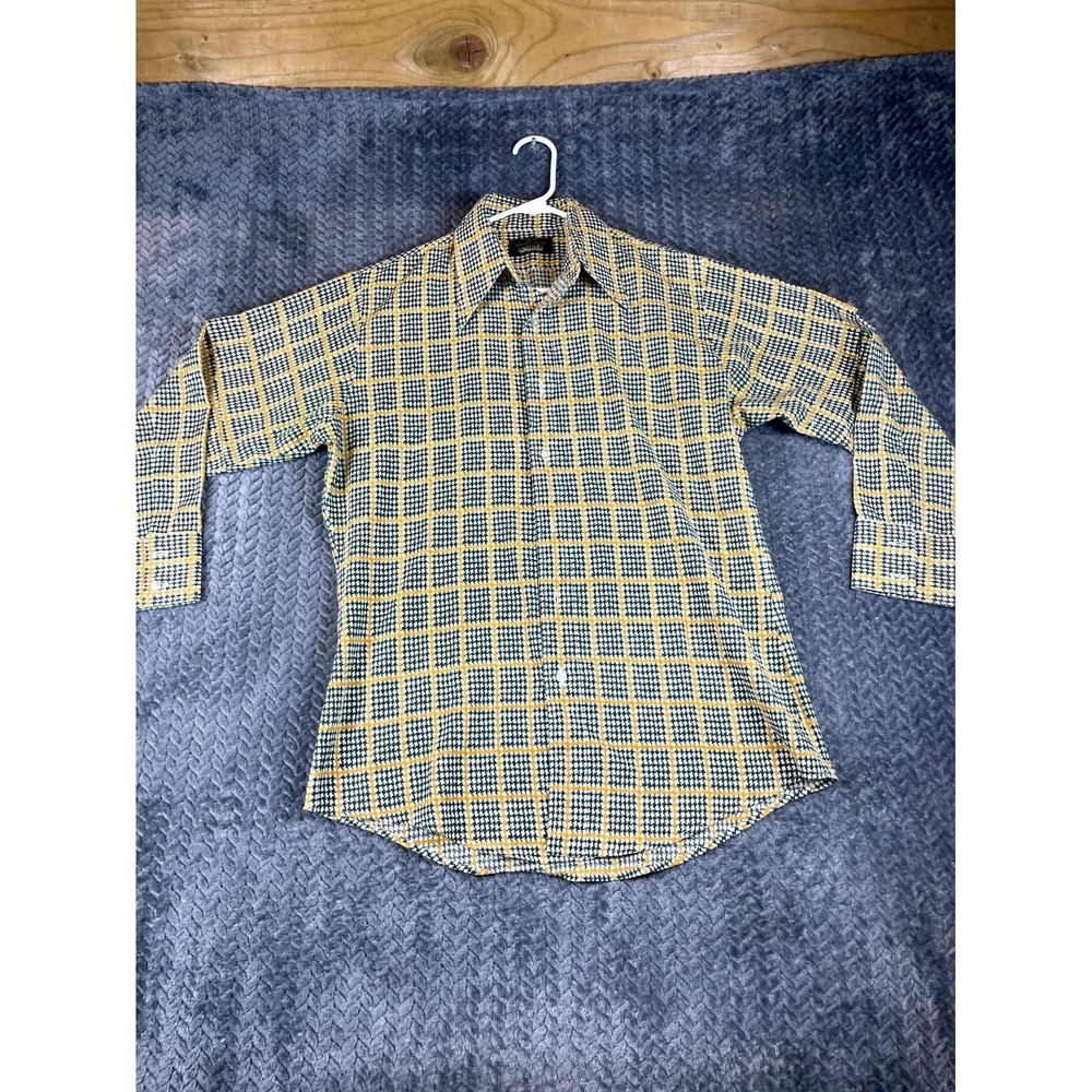 Puritan Concepts Dress Shirt Mens 15 Black Yellow Houndstooth Career Formal Wear